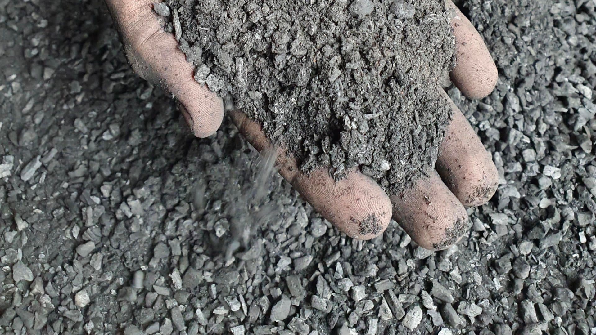 Biochar being dried after thermochemical conversion Biochar being dried after thermochemical conversion