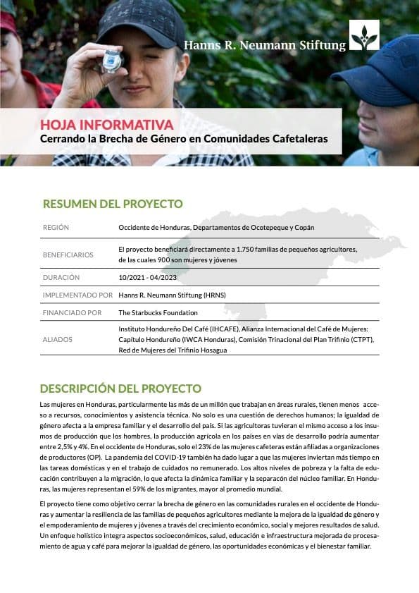 HOJA INFORMATIVA Cerrando la Brecha de Género en Comunidades Cafetaleras HOJA INFORMATIVA Cerrando la Brecha de Género en Comunidades Cafetaleras